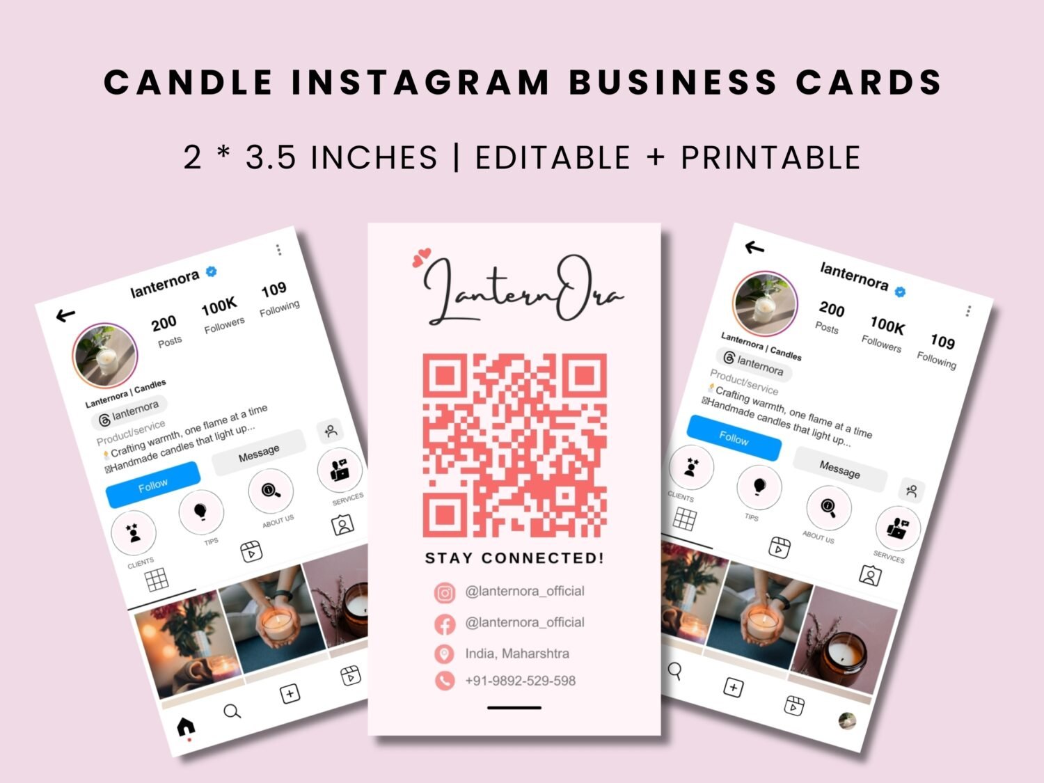 instagram business card for candle